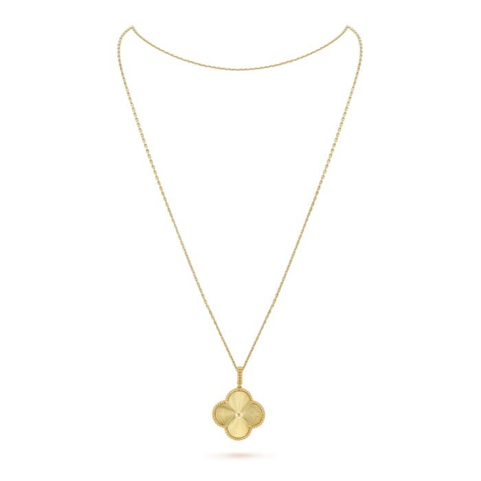 ELSIE LOVE Clover Pendant Necklace, Women’s Long Chain 925 Sterling Silver, 18K Gold Plated - Image 1