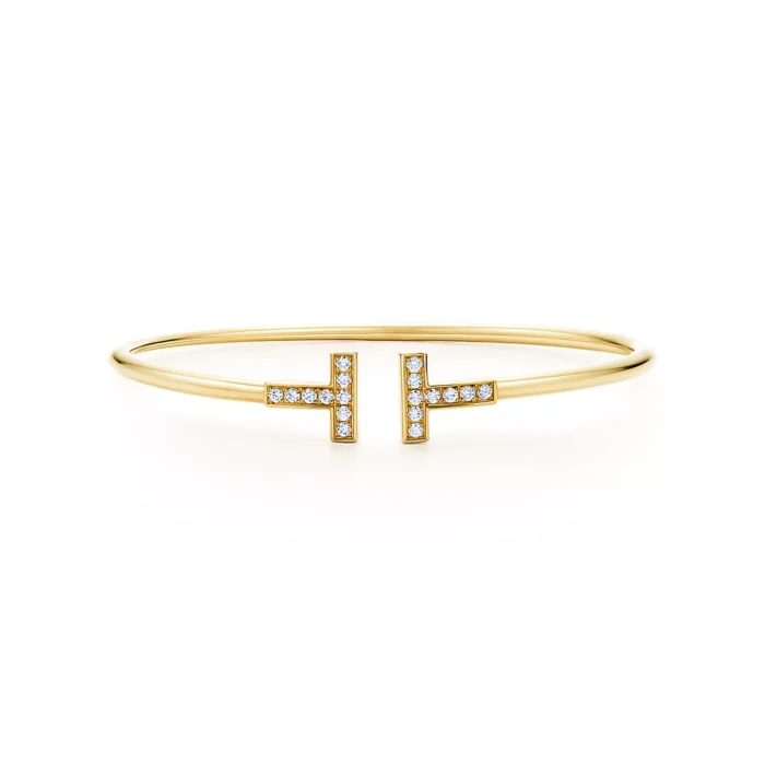 T-Bar CZ Open Bangle｜18K Gold Plated - Image 1
