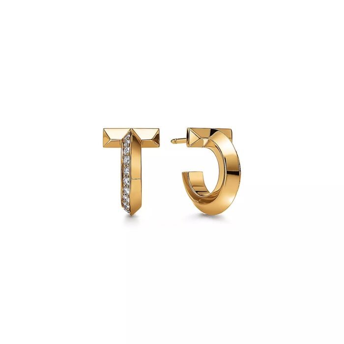 ELSIE LOVE T1 Hoop Earrings Extra Small with Zirconia | V Gold 18K Gold Plated Minimalist Hoops - Image 1