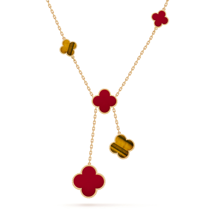 ELSIE LOVE Clover Leaf Y Necklace · 18K Gold Plated 925 Silver · Mother-of-Pearl / Onyx / Carnelian / Tiger Eye · Lucky Pendant Necklace - Image 4