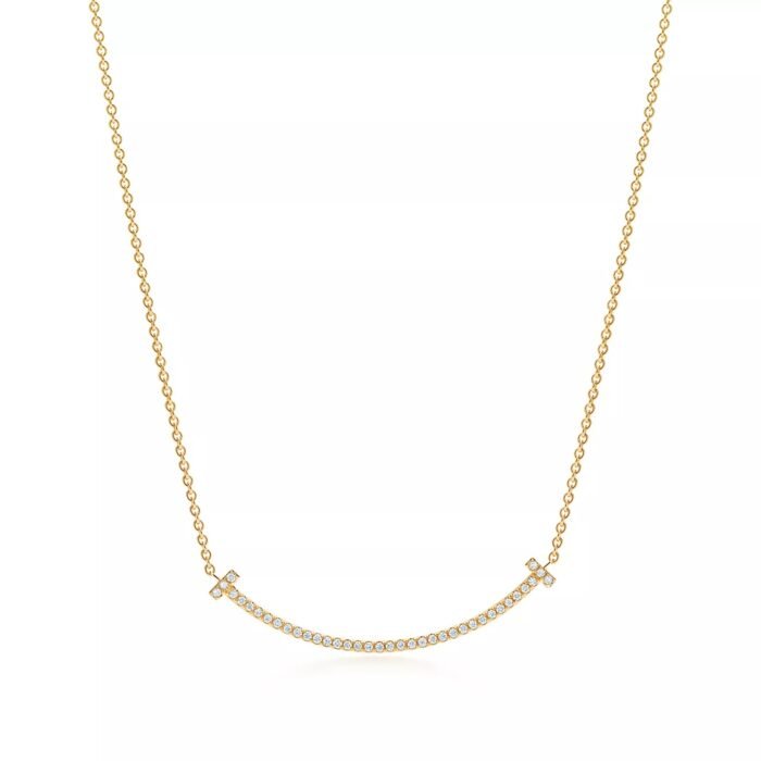 ELSIE LOVE Smile Pendant with Zirconia Small | V Gold 18K Gold Plated Minimalist Necklace - Image 1