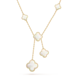 ELSIE LOVE Clover Leaf Y Necklace · 18K Gold Plated 925 Silver · Mother-of-Pearl / Onyx / Carnelian / Tiger Eye · Lucky Pendant Necklace