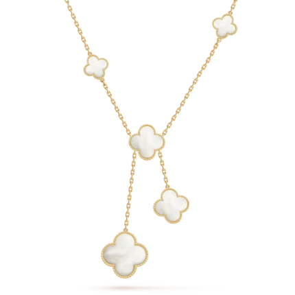 ELSIE LOVE Clover Leaf Y Necklace · 18K Gold Plated 925 Silver · Mother-of-Pearl / Onyx / Carnelian / Tiger Eye · Lucky Pendant Necklace