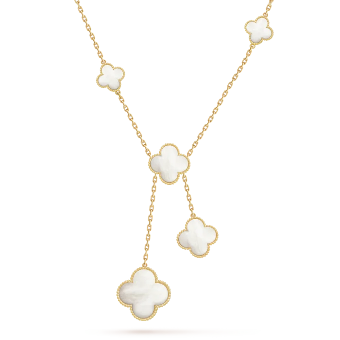 ELSIE LOVE Clover Leaf Y Necklace · 18K Gold Plated 925 Silver · Mother-of-Pearl / Onyx / Carnelian / Tiger Eye · Lucky Pendant Necklace - Image 1