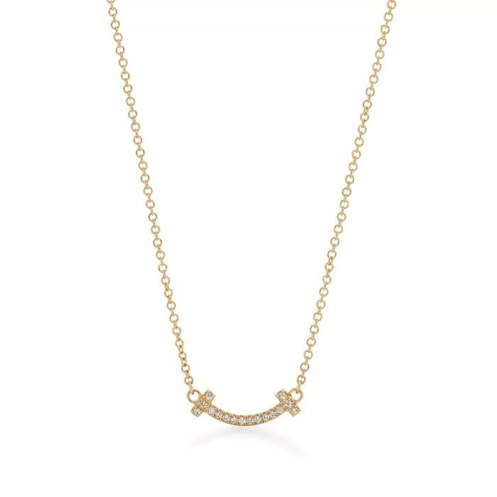 ELSIE LOVE Mini Smile Pendant with Zirconia | V Gold 18K Gold Plated Delicate Necklace - Image 1