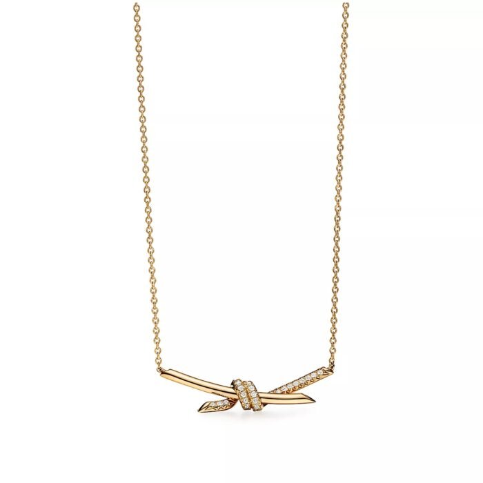ELSIE LOVE Knot Pendant with Zirconia | V Gold 18K Gold Plated Adjustable Minimalist Necklace - Image 1