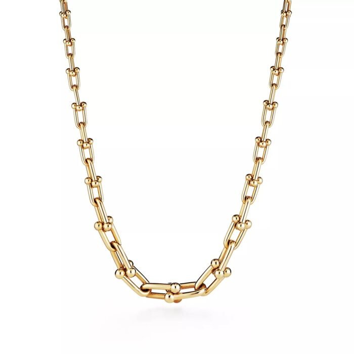 ELSIE LOVE Link Necklace | V Gold 18K Gold Plated Minimalist Chain Necklace 18” - Image 1