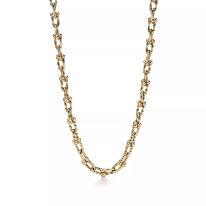 ELSIE LOVE Classic Link Necklace | V Gold 18K Gold Plated Minimalist Chain 18” - Image 1