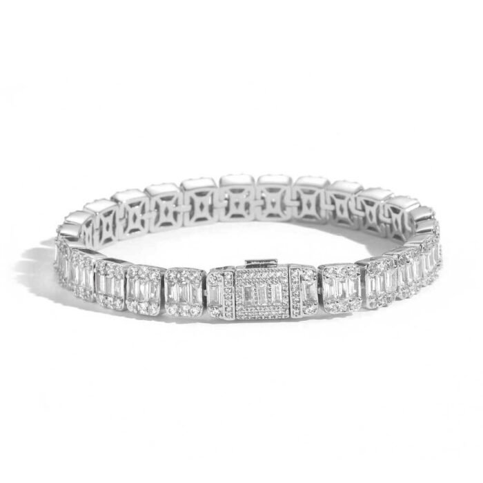 ELSIE LOVE Baguette Cuban Bracelet | 14K White Gold Plated 8mm Iced Out Cubic Zirconia - Image 1