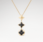 Color Blossom Onyx Lariat Necklace | 18K Gold Plated Triple Flower Drop