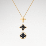 Color Blossom Onyx Lariat Necklace | 18K Gold Plated Triple Flower Drop