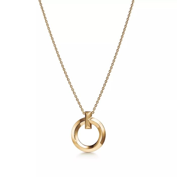 ELSIE LOVE T1 Circle Pendant Necklace – 18K Gold Plated, Small Motif, Adjustable 16-18" Chain, Minimalist V Gold Jewelry - Image 1