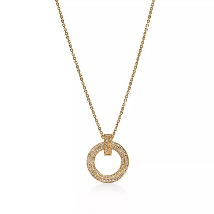 ELSIE LOVE T1 Circle Pendant Necklace, 18K Gold Plated with Zirconia, Adjustable 16-18 Inch Chain - Image 1