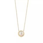 ELSIE LOVE Mother-of-Pearl Circle Pendant Necklace 18K Gold Plated with Zirconia, Adjustable Chain