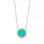 ELSIE LOVE Turquoise Circle Pendant Necklace for Women, 18K Gold Plated, Zirconia Inlay, PVD 5x Layered, Adjustable Chain