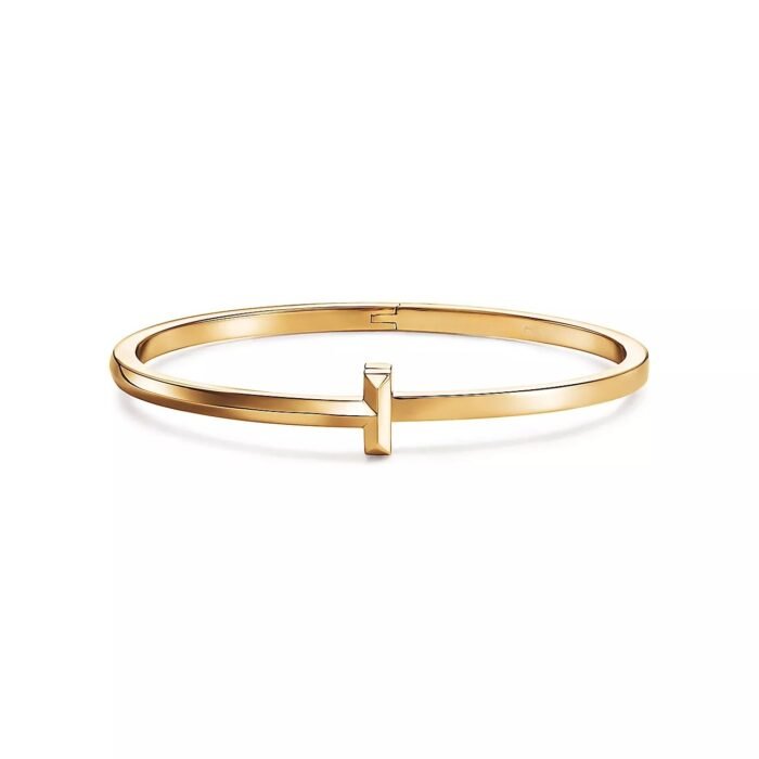 ELSIE LOVE T1 Narrow Hinged Bangle for Women, 18K Gold Plated V Gold Medium Bracelet - Image 1