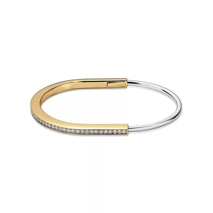 ELSIE LOVE Lock Bangle 18K Gold Plated with Zirconia, Narrow Design - Image 1