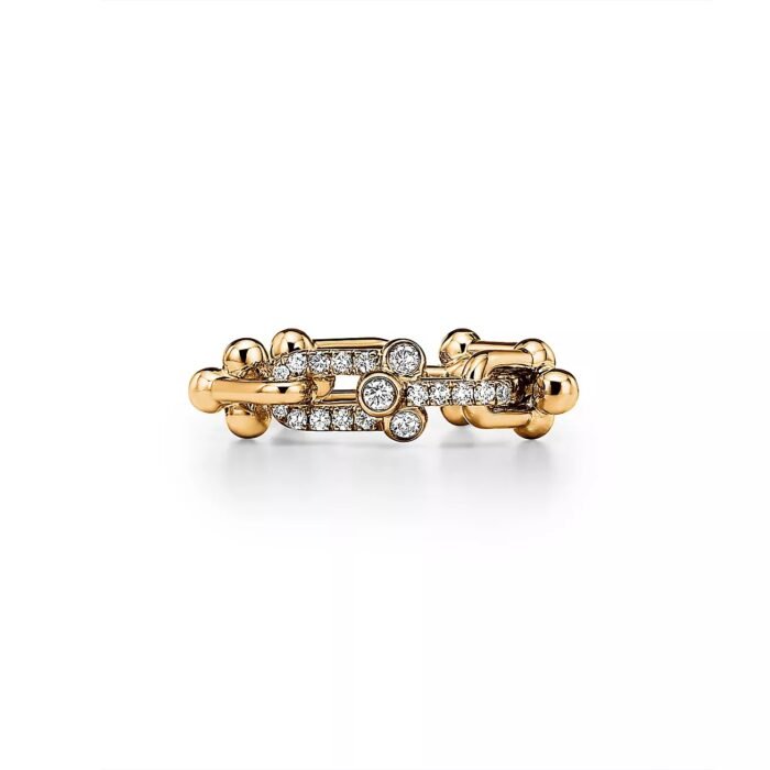 ELSIE LOVE Link Ring with Zirconia | V Gold 18K Gold Plated Chain Style Band - Image 1