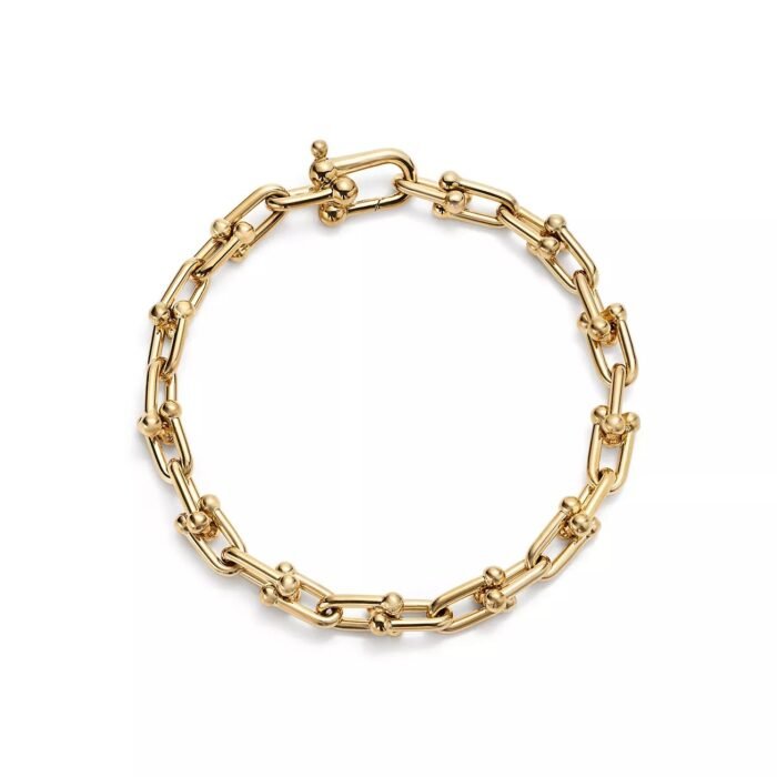 ELSIE LOVE Small Link Bracelet for Women, 18K Gold Plated, V Gold, PVD 5x Layered, Fits Medium Wrist - Image 1