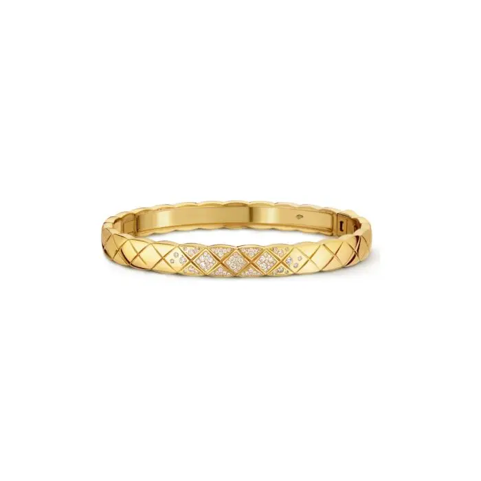 ELSIE LOVE Coco Crush Bracelet · 18K Gold Plated V Gold · Quilted Engraving with Zirconia · Elegant Women’s Bangle - Image 1