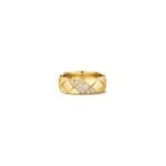 ELSIE LOVE Coco Crush Ring · 925 Sterling Silver 18K Gold Plated · Quilted Engraving with Zirconia · Elegant Women’s Fashion Ring