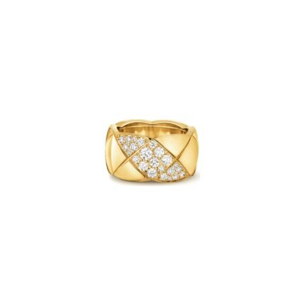 ELSIE LOVE Coco Crush Ring · 925 Sterling Silver 18K Gold Plated · Quilted Design with Full Zirconia Inlay · Luxury Women’s Ring