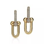 ELSIE LOVE Link Earrings with Zirconia | V Gold 18K Gold Plated | 1.5" Fashion Earrings
