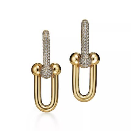 ELSIE LOVE Link Earrings with Zirconia | V Gold 18K Gold Plated | 1.5" Fashion Earrings