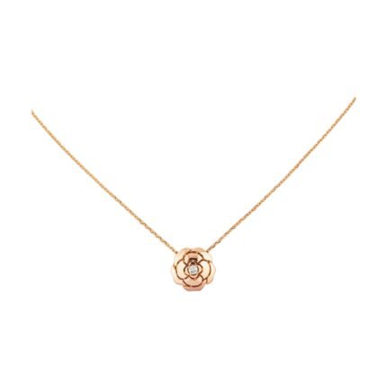 ELSIE LOVE Camélia Necklace Women 18K Rose Gold Plated V Gold Zirconia PVD 5x Layered Flower Pendant