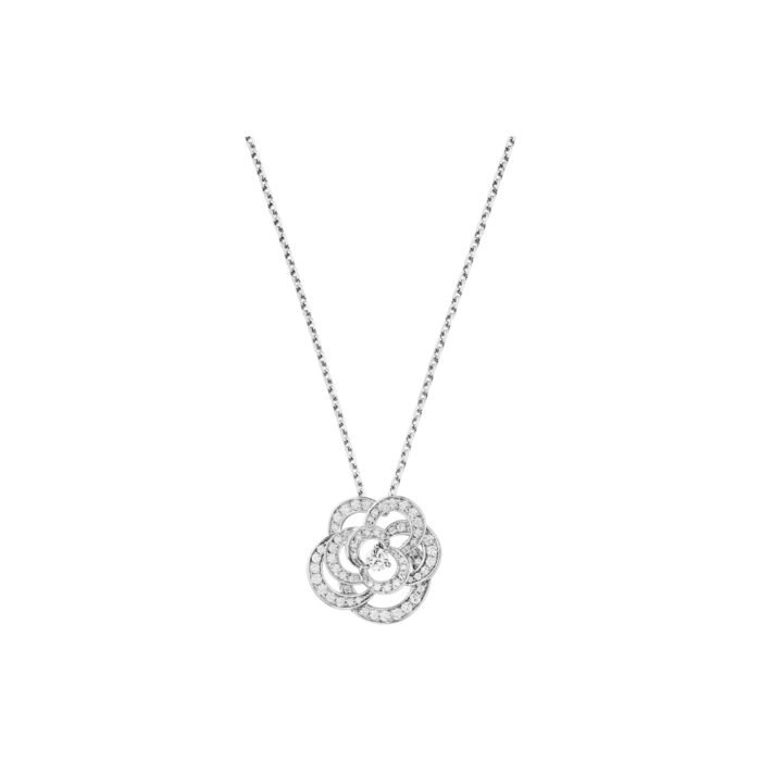 ELSIE LOVE Camélia Necklace Women 18K Gold Plated V Gold Zirconia PVD 5x Layered Hollow Flower Pendant - Image 1