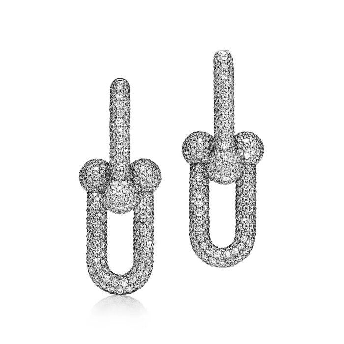 ELSIE LOVE Link Earrings Full Zirconia | V Gold 18K Gold Plated | 1.4" Statement Earrings - Image 1