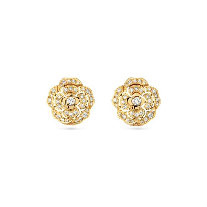 ELSIE LOVE Camélia Earrings Studs Women 18K Gold Plated V Gold Zirconia PVD 5x Layered Flower Jewelry - Image 1