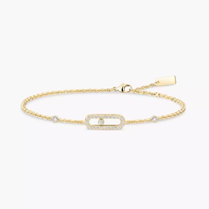 ELSIE LOVE Move Uno Bracelet Women 18K Gold Plated V Gold Zirconia PVD 5x Layered Chain 18.5cm - Image 1