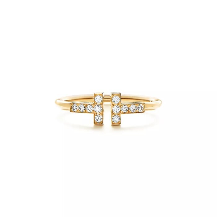 ELSIE LOVE T Ring Women 18K Gold Plated V Gold Zirconia PVD 5x Layered Open Band - Image 1