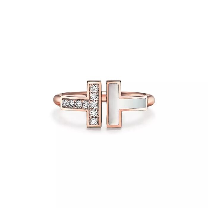 ELSIE LOVE T Ring Women 925 Silver 18K Rose Gold Plated Zirconia PVD 5x Layered Open Band - Image 1