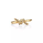ELSIE LOVE Knot Ring Women 18K Gold Plated V Gold Zirconia PVD 5x Layered Elegant Band