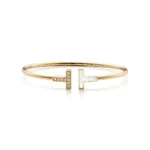 T Bangle Bracelet | 18K Gold Plated, Mother of Pearl & CZ