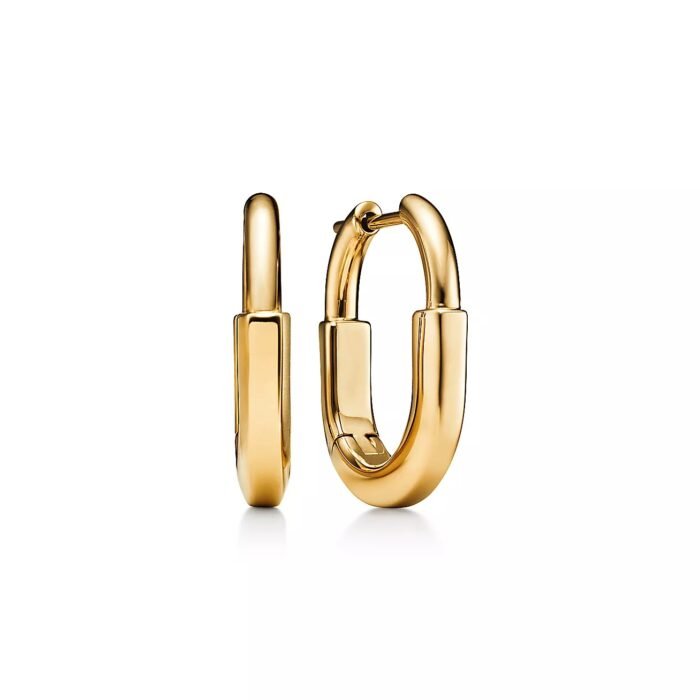 ELSIE LOVE Lock Earrings | V Gold 18K Gold Plated Minimalist Hoops - Image 1