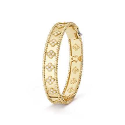 ELSIE LOVE Clover Bracelet Women 18K Gold Plated V Gold Zirconia PVD 5x Layered Luxury Bangle 6.3"