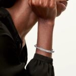 ELSIE LOVE Lock Bangle with Zirconia, 18K Gold Plated, PVD 5-Layered, Medium - Image 10