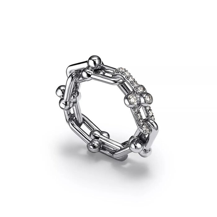 ELSIE LOVE Link Ring with Zirconia | V Gold 18K Gold Plated Chain Style Band - Image 10