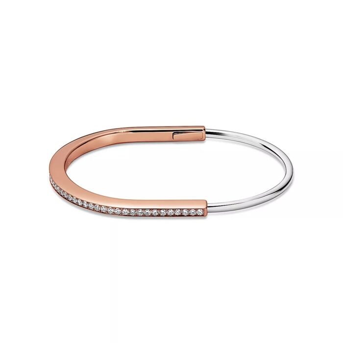 ELSIE LOVE Lock Bangle 18K Gold Plated with Zirconia, Narrow Design - Image 11
