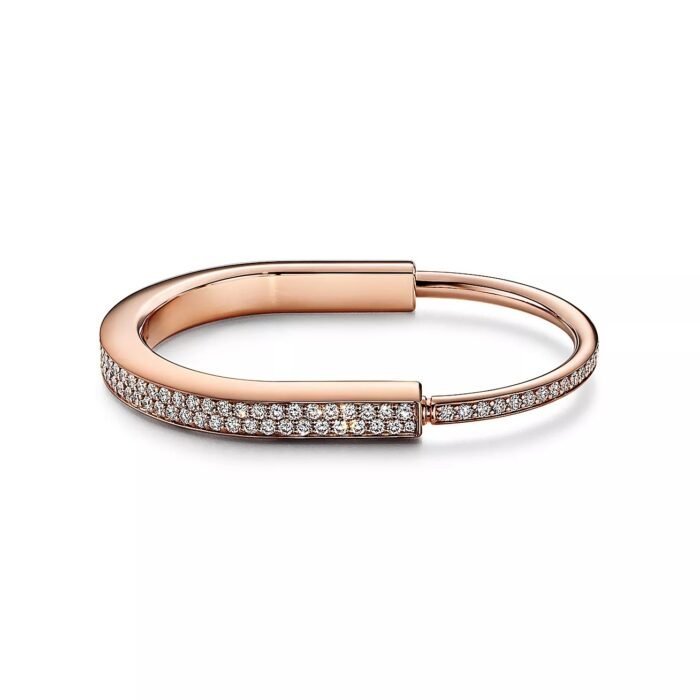 ELSIE LOVE Lock Bangle with Zirconia, 18K Gold Plated, PVD 5-Layered, Medium - Image 11