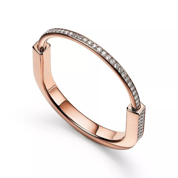 ELSIE LOVE Lock Bangle with Zirconia, 18K Gold Plated, PVD 5-Layered, Medium - Image 12