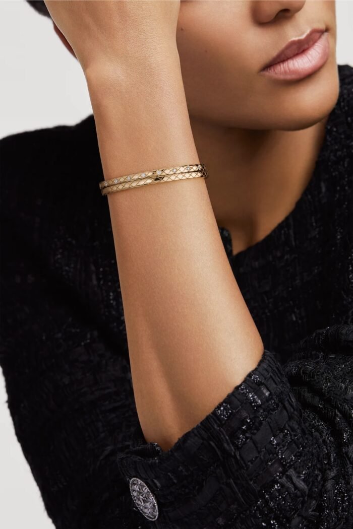 ELSIE LOVE Coco Crush Bracelet · 18K Gold Plated V Gold · Quilted Pattern Design · Minimalist Women’s Bangle - Image 12