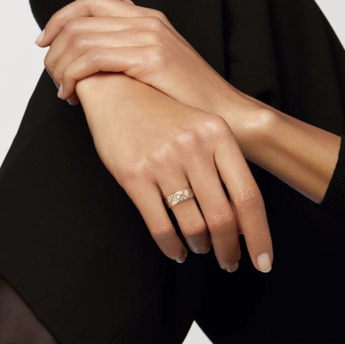 ELSIE LOVE Coco Crush Ring · 925 Sterling Silver 18K Gold Plated · Quilted Engraving with Zirconia · Elegant Women’s Fashion Ring - Image 12