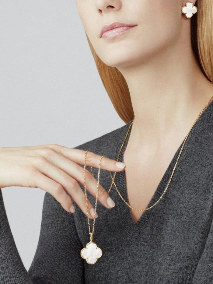 ELSIE LOVE Clover Pendant Necklace, Women’s Long Chain 925 Sterling Silver, 18K Gold Plated - Image 13