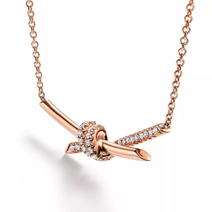 ELSIE LOVE Knot Pendant with Zirconia | V Gold 18K Gold Plated Adjustable Minimalist Necklace - Image 12