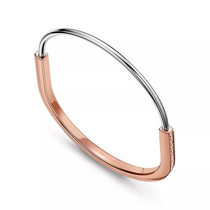 ELSIE LOVE Lock Bangle 18K Gold Plated with Zirconia, Narrow Design - Image 13