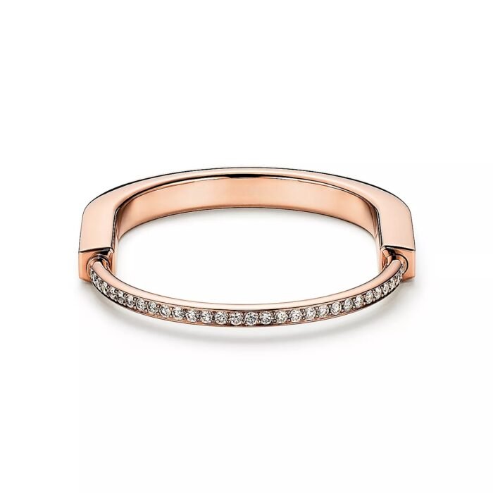 ELSIE LOVE Lock Bangle with Zirconia, 18K Gold Plated, PVD 5-Layered, Medium - Image 13